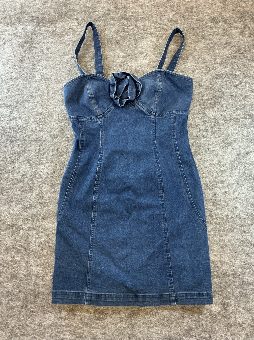 Porridge By Anthropologie Denim Mini Dress With Rose Detail Size S
